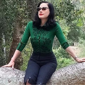 Dita Cardigan - Emerald with Black Embroidery UK20 Limited Edition